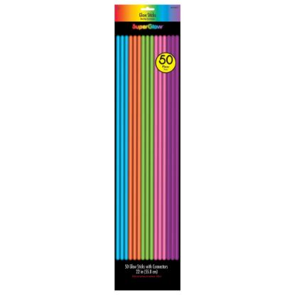 Picture of Amscan Super Glow Glow Sticks, 22in, Assorted Colors, Pack Of 50 Glow Sticks And Connectors