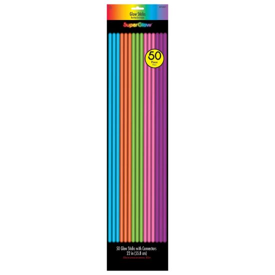 Picture of Amscan Super Glow Glow Sticks, 22in, Assorted Colors, Pack Of 50 Glow Sticks And Connectors