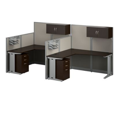 Picture of Bush Business Furniture Office in an Hour 2 Person L Shaped Cubicle Workstations, Mocha Cherry, Standard Delivery