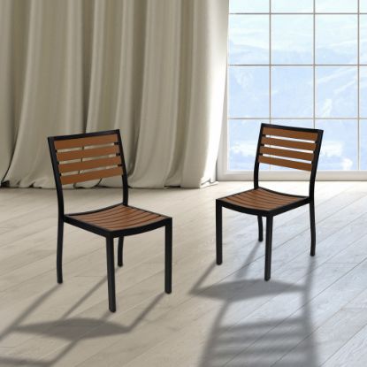 Picture of Flash Furniture Lark Outdoor Faux Teak Poly Slat Armless Side Chairs, Teak/Black, Set Of 2 Chairs