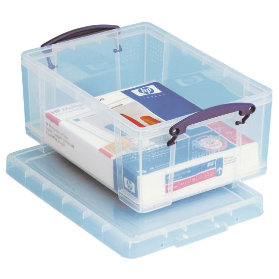 Picture of Really Useful Box Plastic Storage Container With Built-In Handles And Snap Lid, 9 Liters, 10 1/4in x 14 1/2in x 6 1/4in, Clear