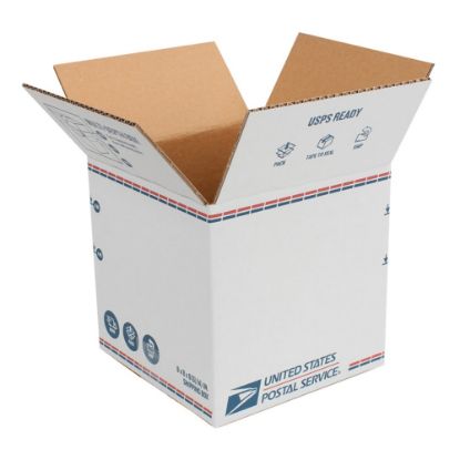 Picture of United States Post Office Shipping Boxes, 8in x 8in x 8in, White/Blue/Red, Pack Of 20 Boxes