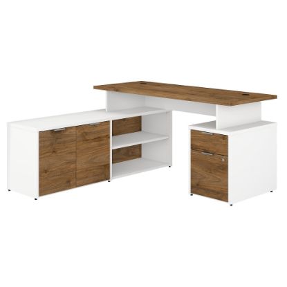 Picture of Bush Business Furniture Jamestown 60inW L-Shaped Corner Desk With Drawers, Fresh Walnut/White, Standard Delivery