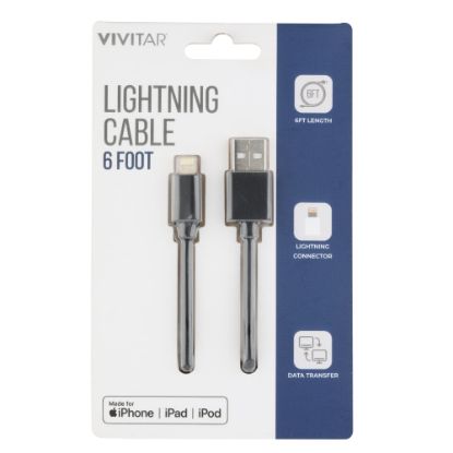 Picture of Vivitar Lightning To USB-A Cable, 6ft, Black, NIL1006-BLK-STK-24