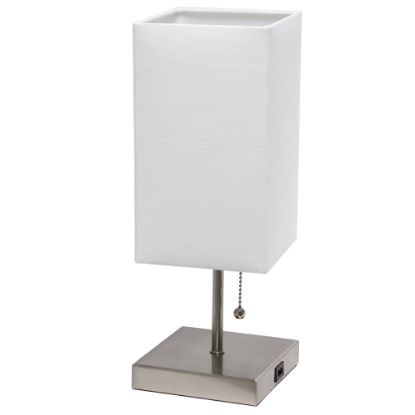 Picture of Simple Designs Petite Stick Lamp With USB Charging Port, 14-1/4inH, Brushed Nickel Base/White Shade