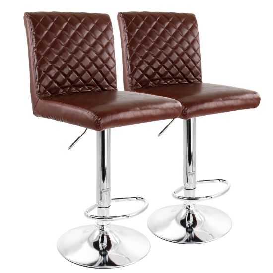 Picture of Elama Adjustable Tufted Faux Leather Bar Stools, Cherry/Silver, Set Of 2 Stools