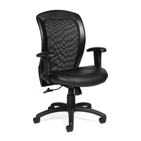 Picture of Offices To Go Luxhide Ergonomic Bonded Leather Adjustable Mid-Back Chair, Black