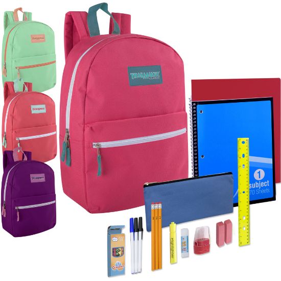 Picture of Trailmaker Backpack And 20-Piece School Supply Set, 4 Assorted Colors, Pack Of 24 Sets