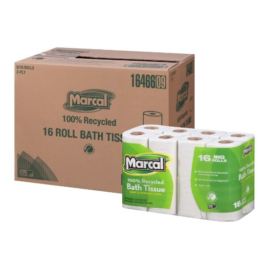 Picture of Marcal Small Steps 2-Ply Toilet Paper, 100% Recycled, 168 Sheets Per Roll, Pack Of 16 Rolls