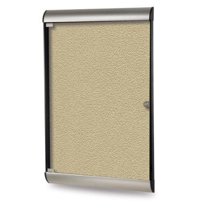 Picture of Ghent Silhouette 1 Door Enclosed Vinyl Bulletin Board, Satin Aluminum Frame, 48inH x 24inW, Caramel