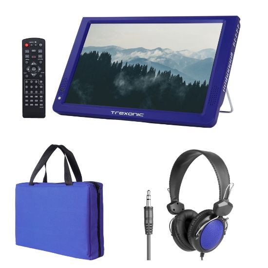 Picture of Trexonic Portable Rechargeable 14in LED TV With Carry Bag And Headphones, Blue, 995117145M