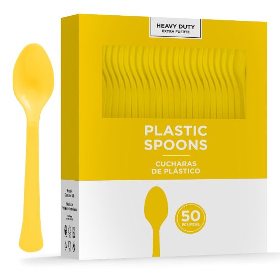 Picture of Amscan 8018 Solid Heavyweight Plastic Spoons, Yellow Sunshine, 50 Spoons Per Pack, Case Of 3 Packs