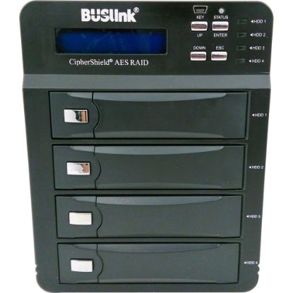 Picture of Buslink CipherShield FIPS 140-2 4-bay USB 3.0 eSATA AES 256-bit Encrypted External Drive - 4 x HDD Supported - 4 x HDD Installed - 16 TB Installed HDD Capacity0, 3, 5, 10, LARGE, 3, 5, 10, LARGE - 4 x Total Bays - 4 x 3.5in Bay - External