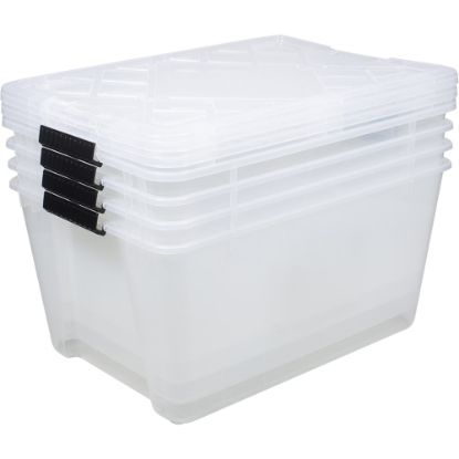 Picture of Office Depot Brand by GreenMade Instaview Storage Container With Latch Handles/Snap Lids, 45 Qt, 16-1/2in x 15-3/4in x 21-1/2in, Clear, Pack Of 4