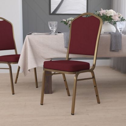 Picture of Flash Furniture HERCULES Series Crown Back Stacking Banquet Chair, Burgundy/Gold