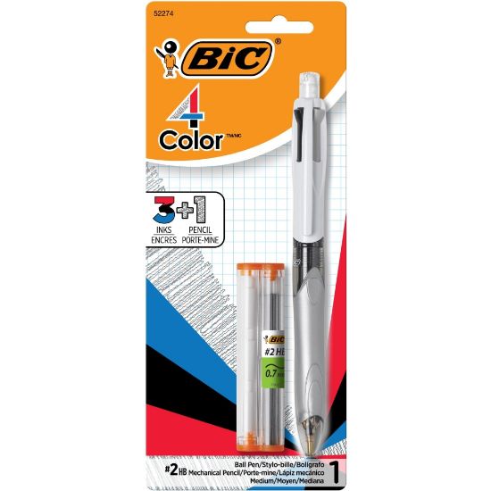 Picture of BIC 4-Color Pen/Pencil, #2HB Pencil Lead, 0.7 mm Medium Point, White/Gray/Black Barrel, Black/Blue/Red Ink