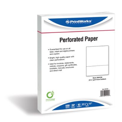 Picture of PrintWorks Professional Pre-Perforated Paper, Letter Paper Size, 20 Lb, White, Ream Of 500 Sheets