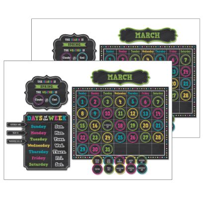 Picture of Teacher Created Resources Calendar Bulletin Board Display Sets, 24in x 18in, Chalkboard Brights, Pack Of 2 Sets