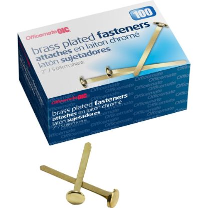 Picture of OIC Brass-Plated Round Head Paper Fasteners, 2in, Brass, Box Of 100