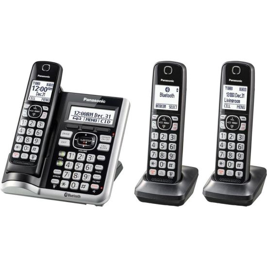 Picture of Panasonic Link2Cell DECT 6.0 Cordless Telephone With Answering Machine And Dual Keypad, 3 Handsets, KX-TGF573S