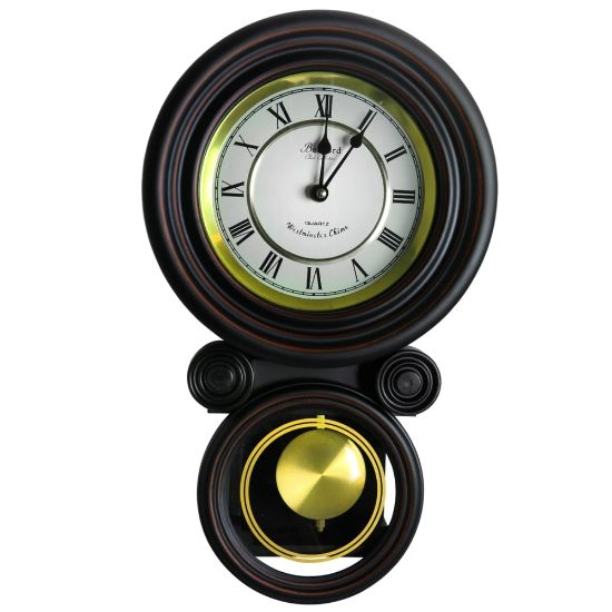 Picture of Bedford Clocks Wall Clock, 16-1/2inH x 9-3/4inW x 4inD, Black Oak