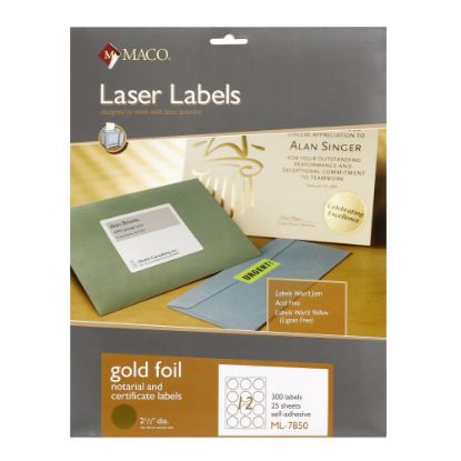 Picture of Maco Permanent Gold Foil Seals, Pack Of 300