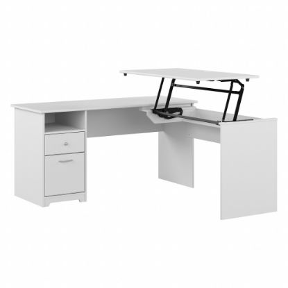 Picture of Bush Furniture Cabot 3-Position Sit-To-Stand Height-Adjustable L-Shaped Desk, 60inW, White, Standard Delivery