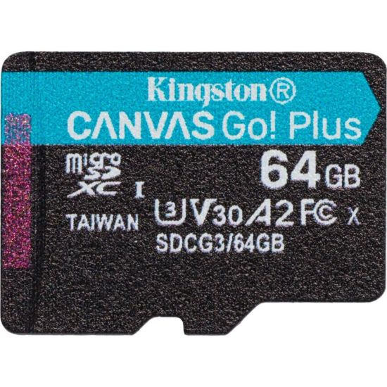 Picture of Kingston Canvas Go! Plus SDCG3 64 GB Class 10/UHS-I (U3) microSDXC - 170 MB/s Read - 70 MB/s Write - Lifetime Warranty