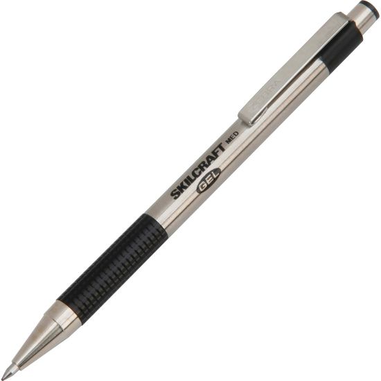 Picture of SKILCRAFT Retractable Gel Pens, Medium Point, 0.7 mm, Stainless-Steel Barrels/Black Ink, Pack Of 2 Pens