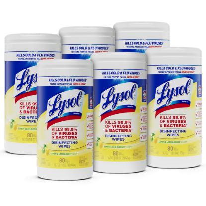 Picture of Lysol Disinfecting Wipes, Lemon & Lime Blossom Scent, 80 Sheets Per Tub, Box Of 6