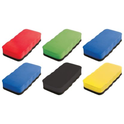 Picture of Dowling Magnets Magnetic Whiteboard Eraser, 4 1/2in x 2 1/2in, Assorted Colors, Pack Of 6