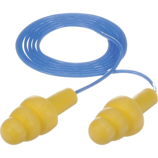 Picture of E-A-R UltraFit Corded Earplugs - Noise, Blast Protection - Polymer - Yellow - Comfortable, Washable, Dielectric, Disposable - 100 / Bag