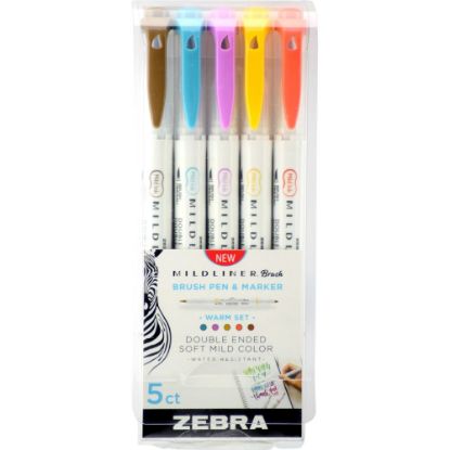 Picture of Zebra Pen MILDLINER Double-Ended Creative Markers, Pack Of 5, Fine/Brush Point, Assorted Bright Colors