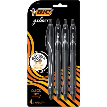 Picture of BIC Gel-ocity Quick-Dry Retractable Gel Pens, Medium Point, 0.7 mm, Black Barrel, Black Ink, Pack Of 4 Pens