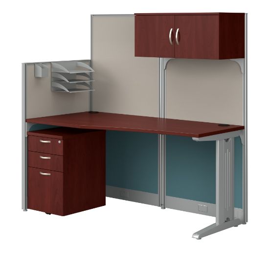 Picture of Bush Business Furniture Office In An Hour Straight Workstation with Storage & Accessory Kit,Hansen Cherry Finish, Standard Delivery