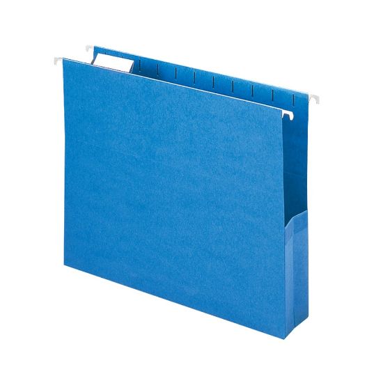 Picture of Smead Hanging File Pocket With Tab, 2in Expansion, 1/5-Cut Adjustable Tab, Letter Size, Sky Blue, Box of 25