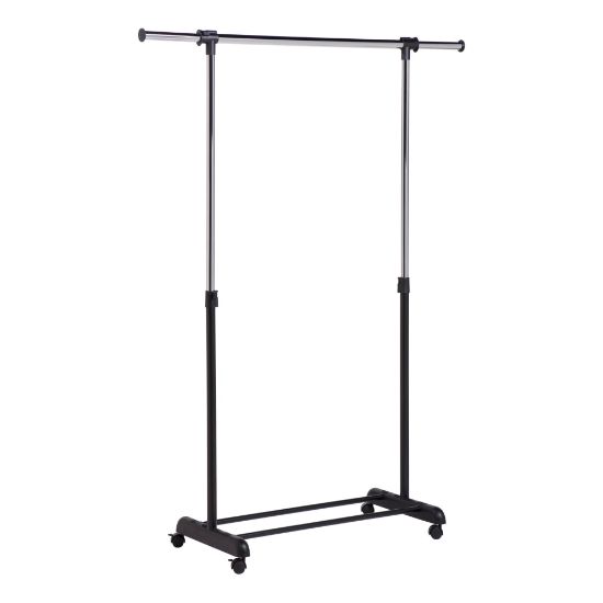 Picture of Honey-Can-Do Expandable Garment Rack, 66 3/4inH x 17 1/4inW x 50inD, Chrome/Black