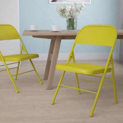 Picture of Flash Furniture HERCULES COLORBURST Metal Triple-Braced Folding Chair, Twisted Citron