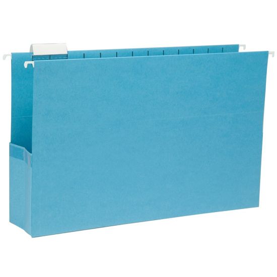 Picture of Smead Hanging File Pocket With Tab, 3in Expansion, 1/5-Cut Adjustable Tab, Legal Size, Sky Blue, Box of 25