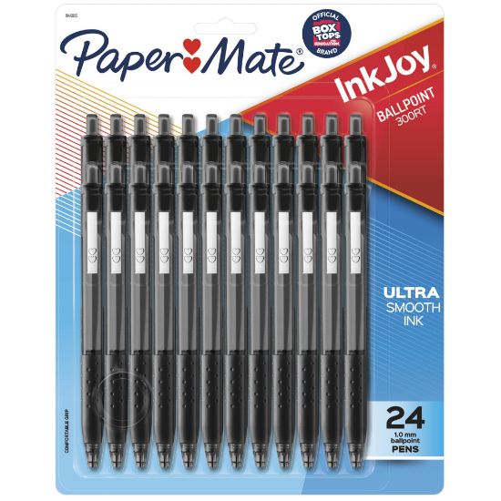 Picture of Paper Mate InkJoy 300 RT Retractable Pens, Medium Point, 1.0 mm, Clear Barrels, Black Ink, Pack Of 24