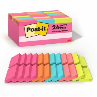 Picture of Post-it Cape Town Color Collection Value Pack, 1 1/2in x 2in, 100 Sheets Per Pad, Assorted Colors, 100 Sheets Per Pad, Pack Of 24 Pads