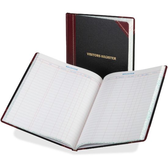 Picture of Boorum & Pease Boorum Visitors Register Book - 150 Sheet(s) - Thread Sewn - 10.87in x 14.12in Sheet Size - White Sheet(s) - Black, Red Cover - 1 Each