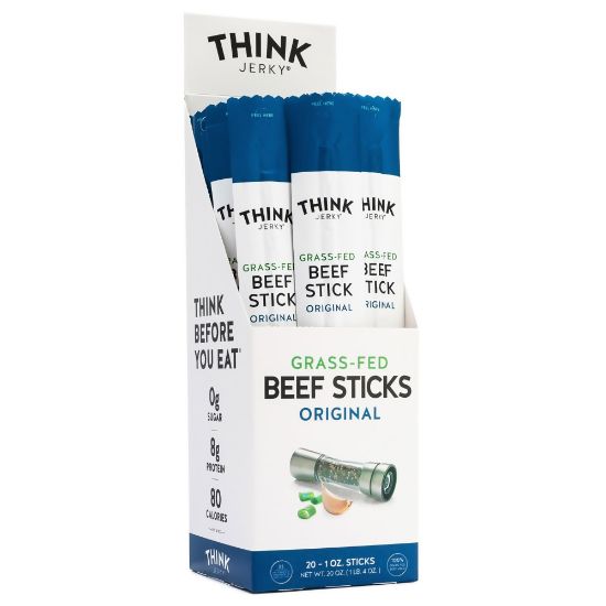 Picture of Think Jerky Grass-Fed Beef Sticks, 1 Oz, Pack Of 20 Sticks