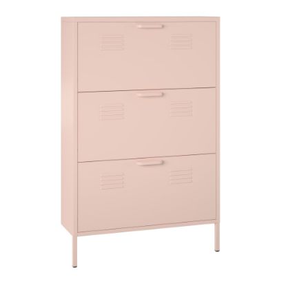 Picture of Ameriwood Home Systembuild Evolution Mission District 3-Door Locker-Style Metal Shoe Storage Cabinet, 49inH x 31-1/2inW x 10-1/4inD, Pale Pink