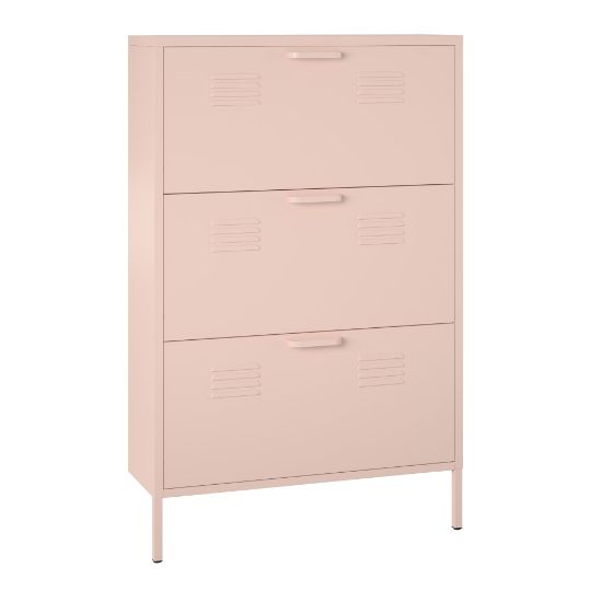 Picture of Ameriwood Home Systembuild Evolution Mission District 3-Door Locker-Style Metal Shoe Storage Cabinet, 49inH x 31-1/2inW x 10-1/4inD, Pale Pink