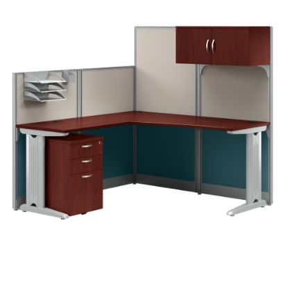 Picture of Bush Business Furniture Office In An Hour L Workstation with Storage & Accessory Kit, 63inH x 66inW x 64-6/10inD, Hansen Cherry Finish, Standard Delivery