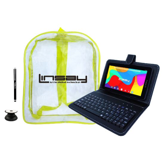 Picture of Linsay F7 Tablet, 7in Screen, 2GB Memory, 64GB Storage, Android 13, Black Keyboard/Bag