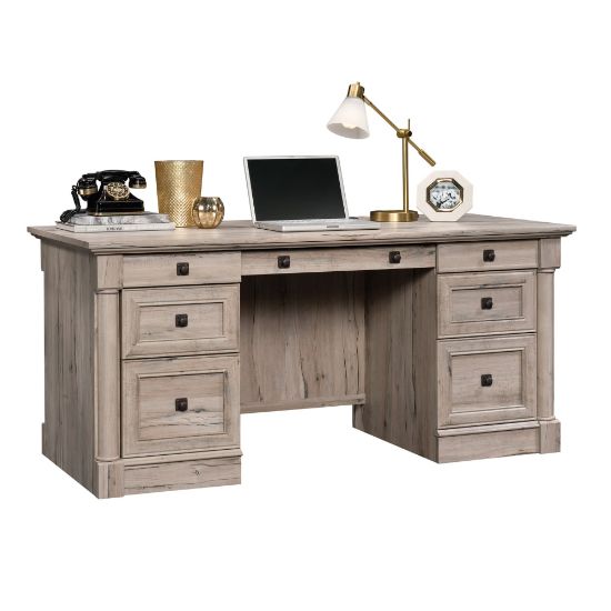 Picture of Sauder Palladia 66inW Double-Pedestal Executive Computer Desk, Split Oak