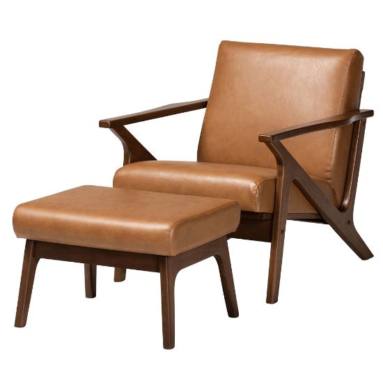 Picture of Baxton Studio Bianca 2-Piece Lounge Chair And Ottoman Set, Tan/Walnut