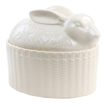 Picture of Martha Stewart Stoneware Sculpted Bunny Covered Oval Baker, 9in, Cream